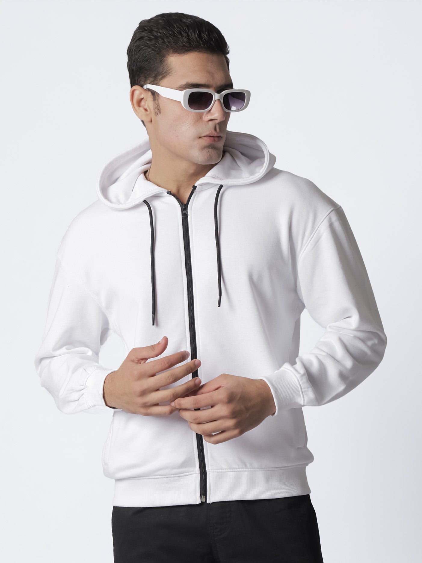 Plain White Zipper Hoodie