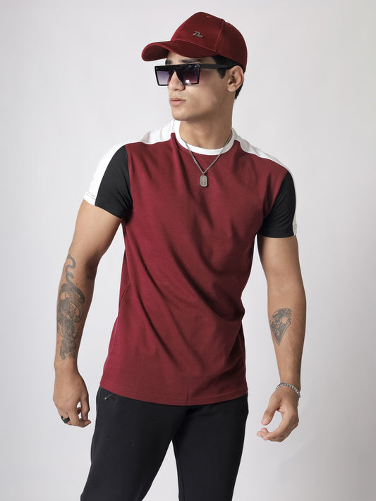 Maroon Color Panel T-Shirt
