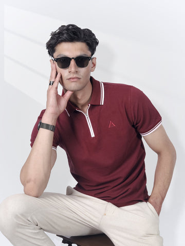 Maroon Zipper Polo