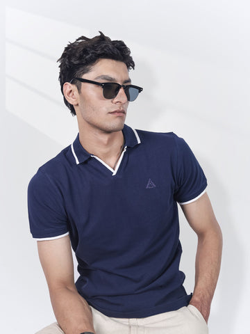 Navy V Placket Polo Shirt