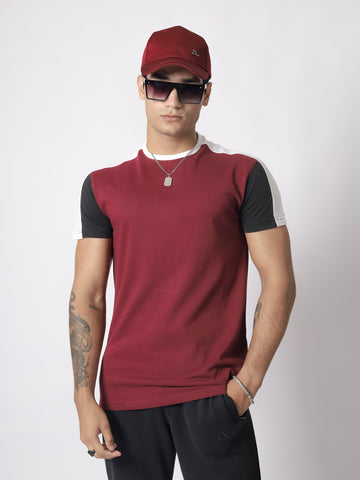 Maroon Color Panel T-Shirt
