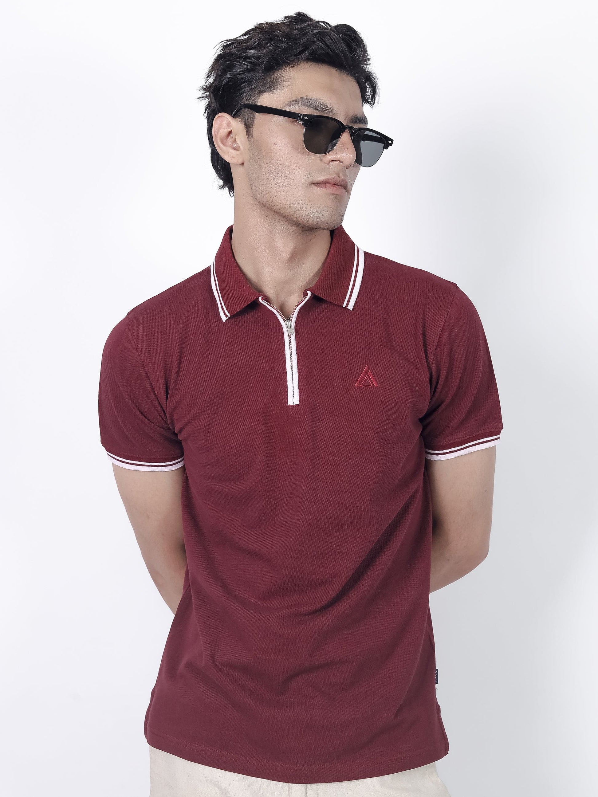 maroon zipper polo