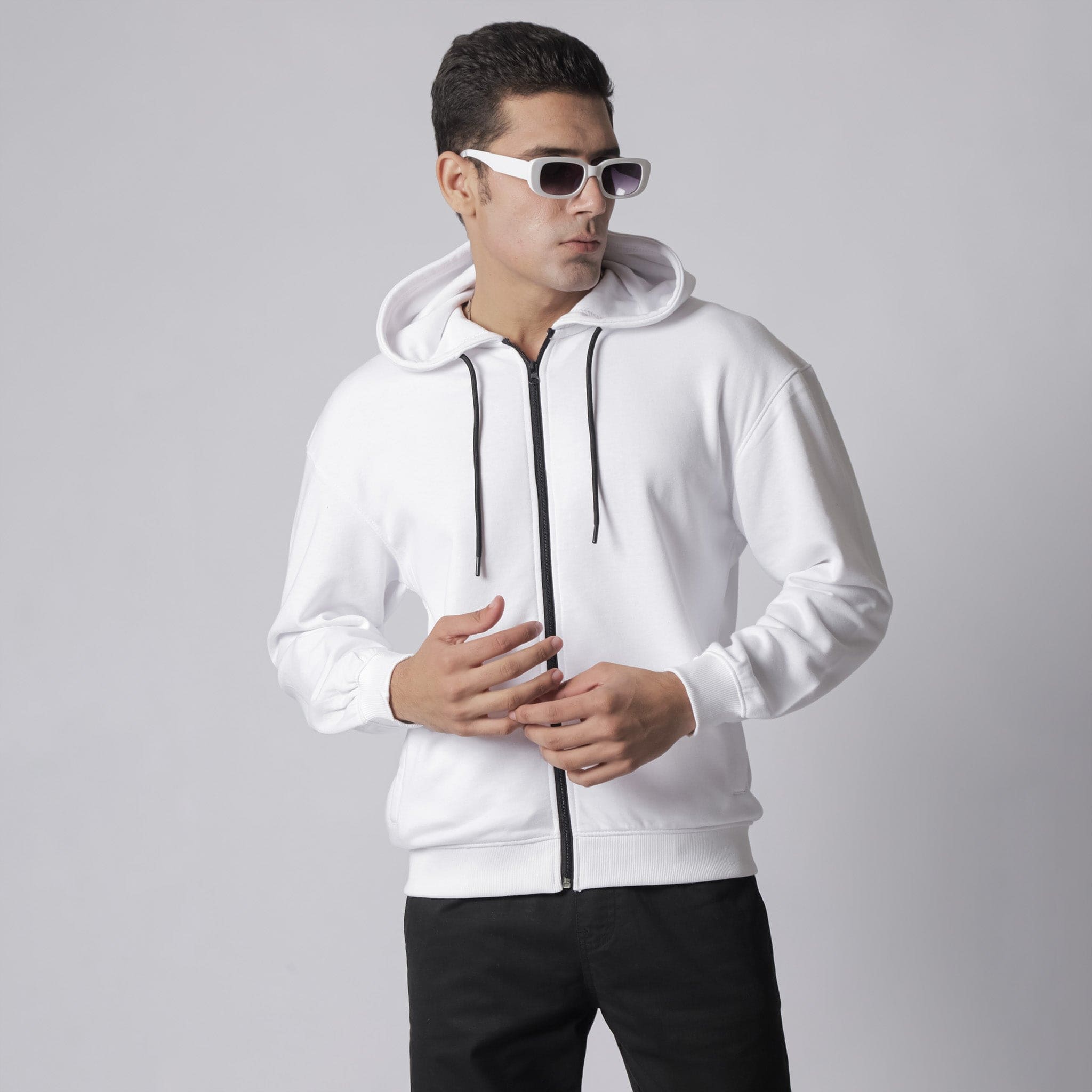 Plain White Zipper Hoodie