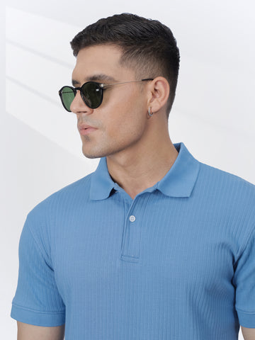 Blue Ribbed Polo