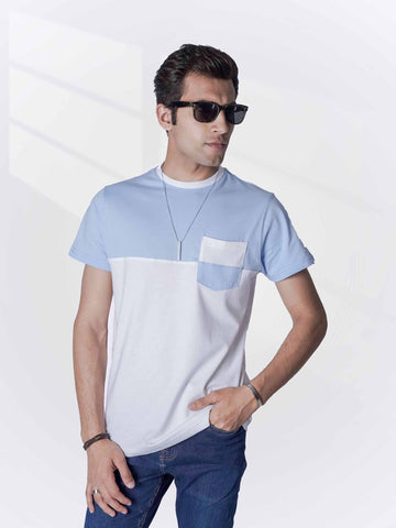 Blue White Panel T-Shirt