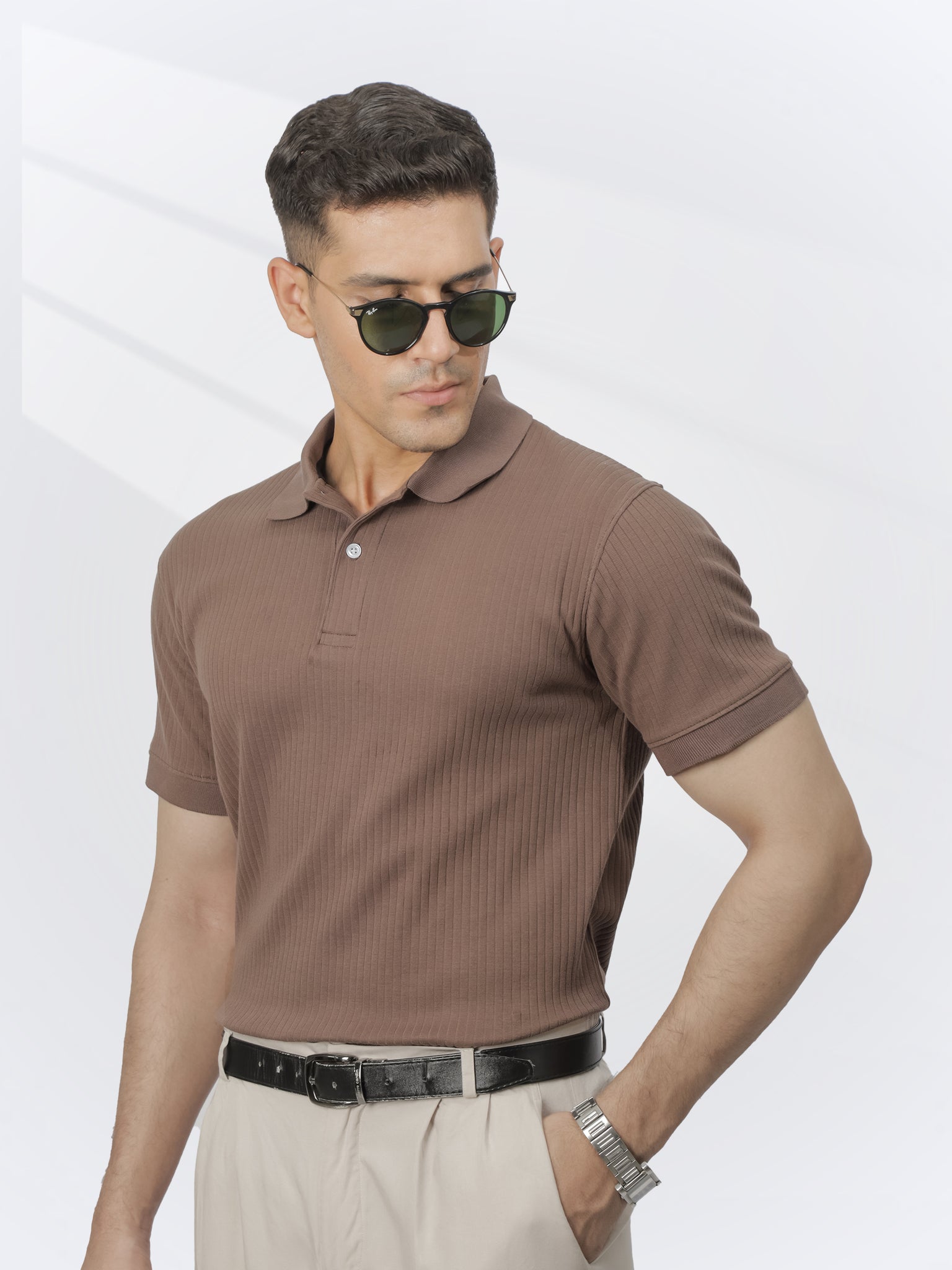 Brown Ribbed Polo