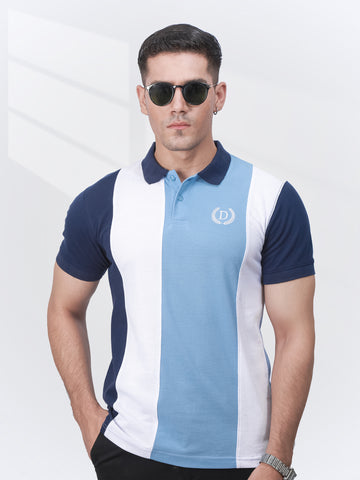 Blue Color Block Polo