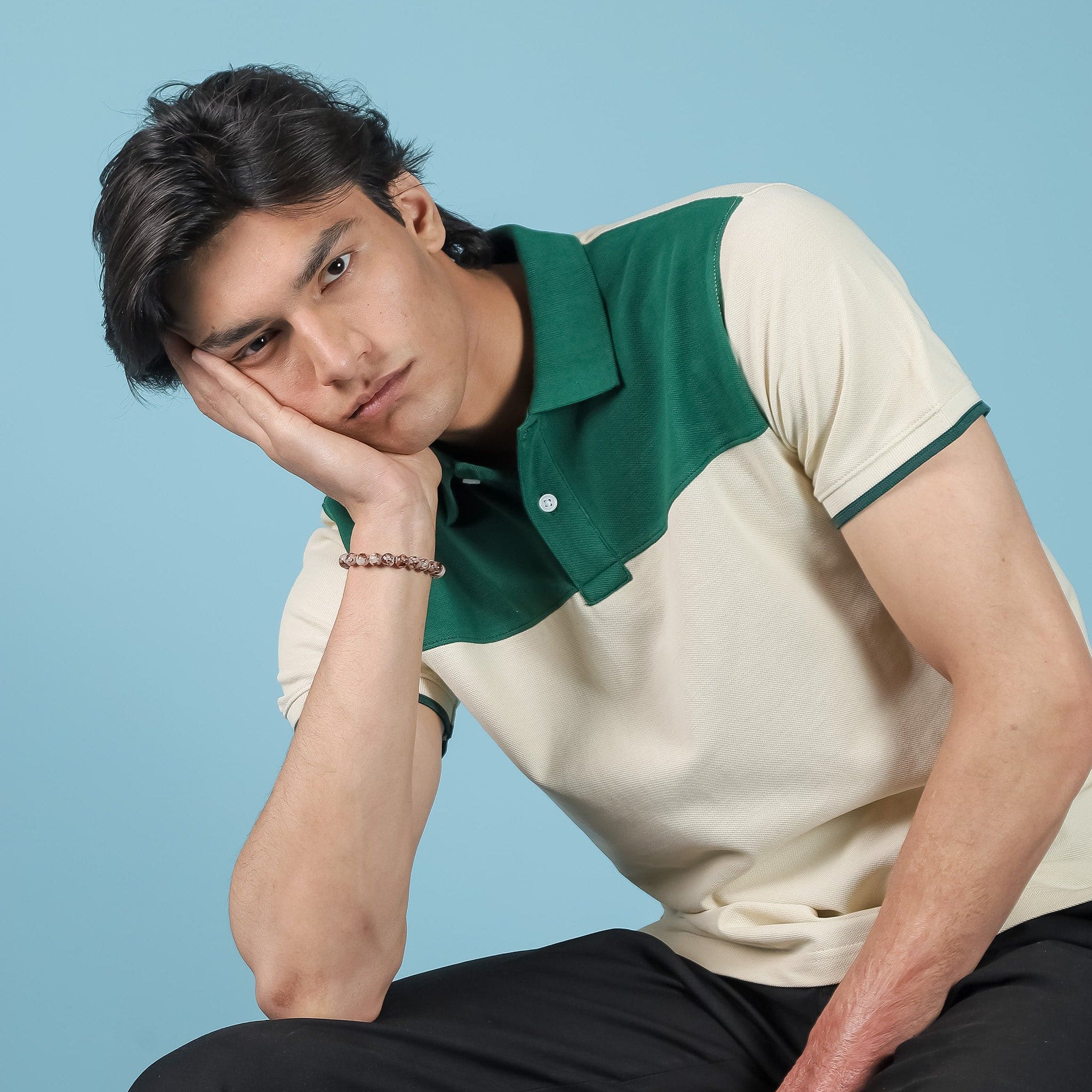 Cream / Green Polo Shirt