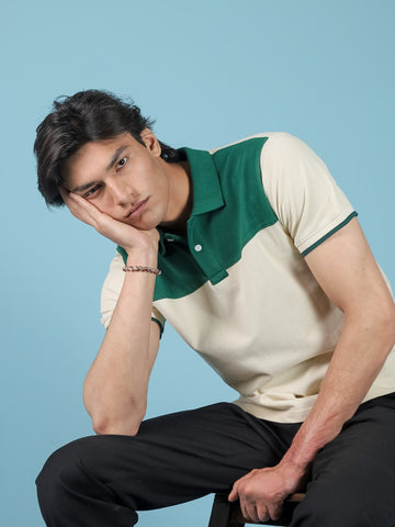 Cream / Green Polo Shirt