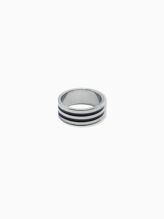 Silver Ring with black stripes for men