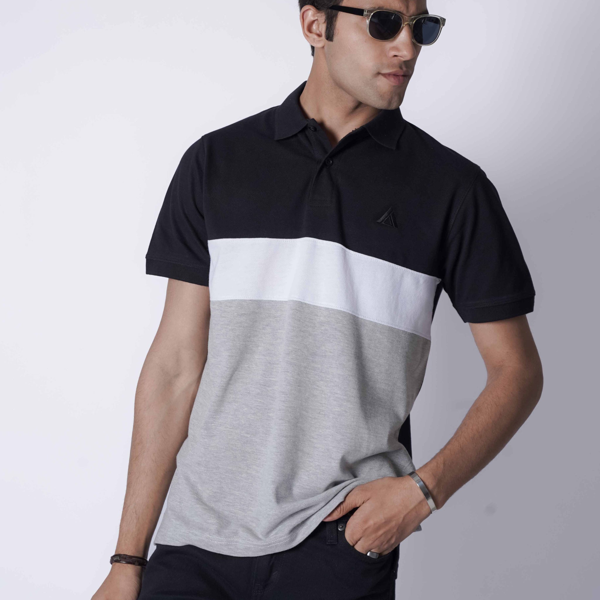 Tri Color Panel Polo Shirt